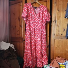 new look redand blue floral wrap style midi dress stretch waist plus size 18