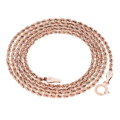 14K Rose Gold 1.5mm Thin Diamond Cut Rope Chain Necklace Mens Womens 16''-24''