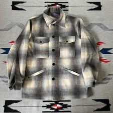 Vintage 70s Pendleton Shadow Plaid Thick Wool Coat Mens Sz Medium Blue USA Made