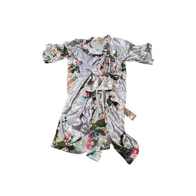 Oriental Village Vintage Silk Kimono Robe Purple Floral Peacock Purple OS I07