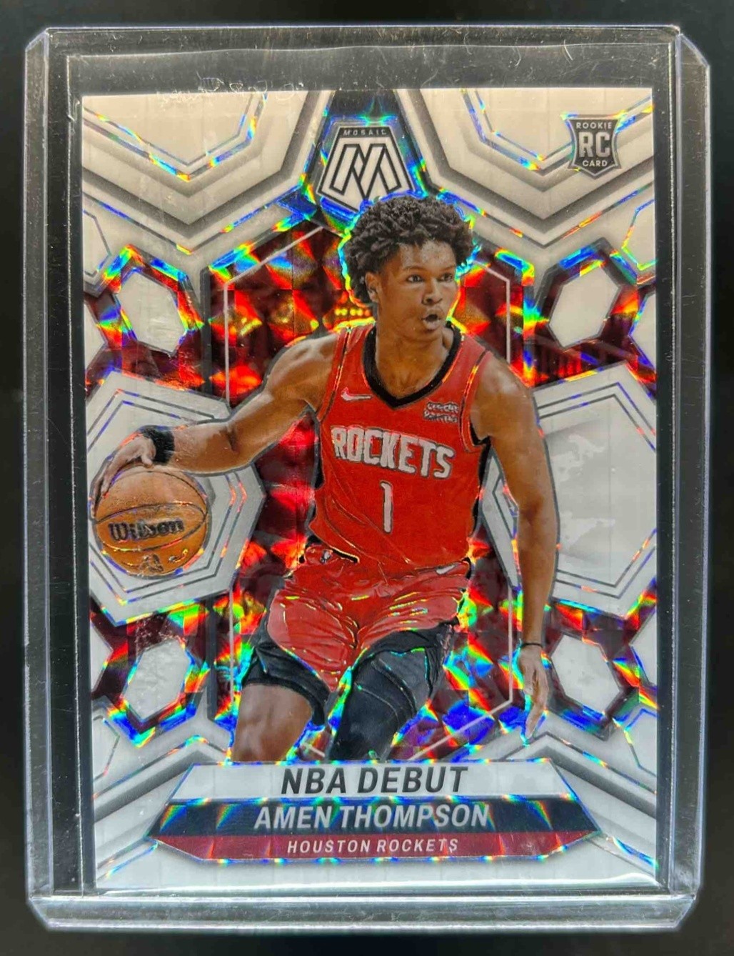 2023-24 Mosaic Amen Thompson RC White Rookie NBA Debut #1/25 Rockets