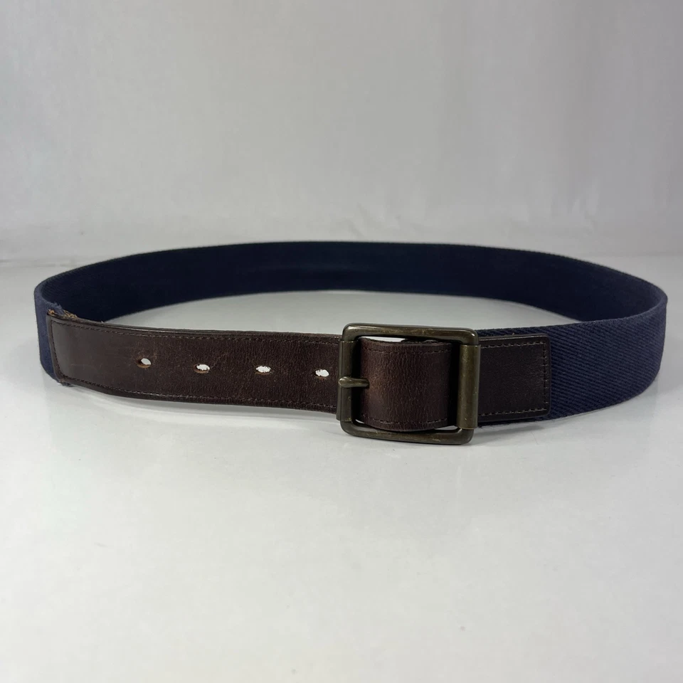 Cinturón de Vestir GAP Ancho Azul Web y Cuero de Vaca Marrón - Hecho en EE. UU. - Para Hombre Talla 36 Foto 2 de 4