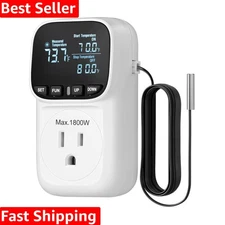 High-Power 15A Thermostat Outlet - VA Display, -40℉ to 210℉ Heating/Cooling