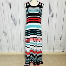 Karen By Karen Kane Woman Maxi Dress Sz L Stretch Striped Casual Colorful Beach