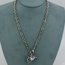 Azuni 925 sterling silver necklace chunky chain filigree heart quartz pendant 