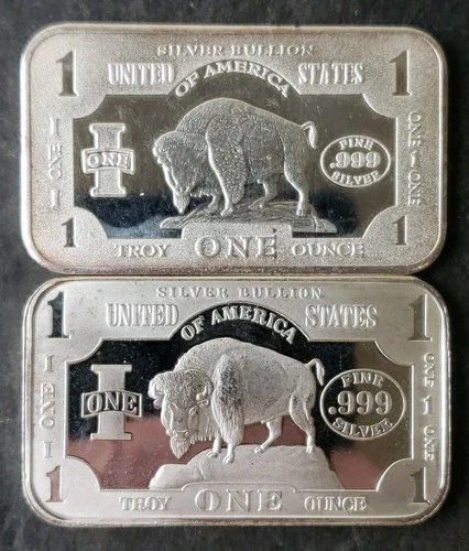 Two 1oz Silver Buffalo Bars