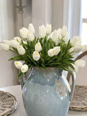 White Tulips Artificial Flowers 18Pcs Faux Silk Tulip Real Touch Tulip Fake Flow