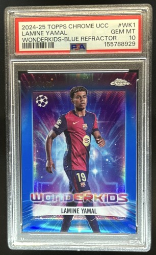 2024-25 Topps Chrome UEFA Lamine Yamal Wonderkids Blue Refractor #/150 PSA 10
