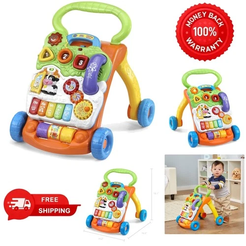 Sit-to-Stand Learning Walker - Engaging Toddler Activity Center in Orange