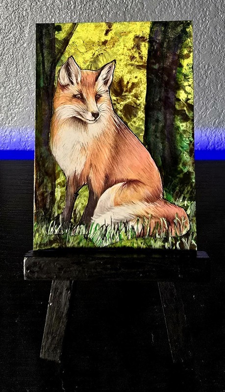 Aceo  Mixed Media Original Painting, A Red Fox