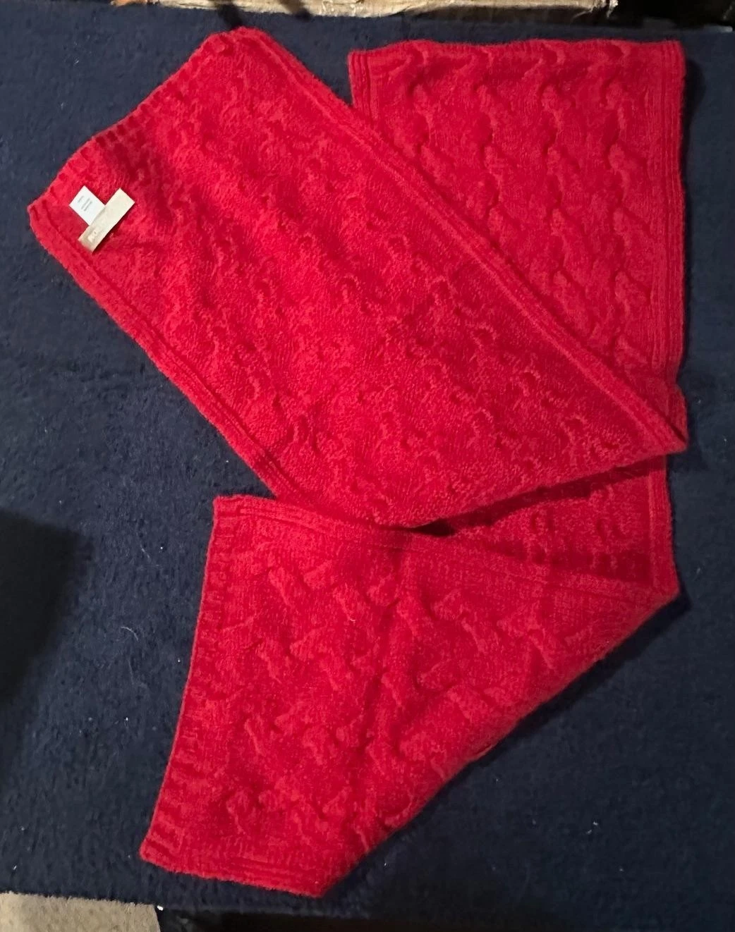 Nordstrom 100% Pure Cashmere Red Color Cable Knit Scarf Muffler 56" X 8.5"
