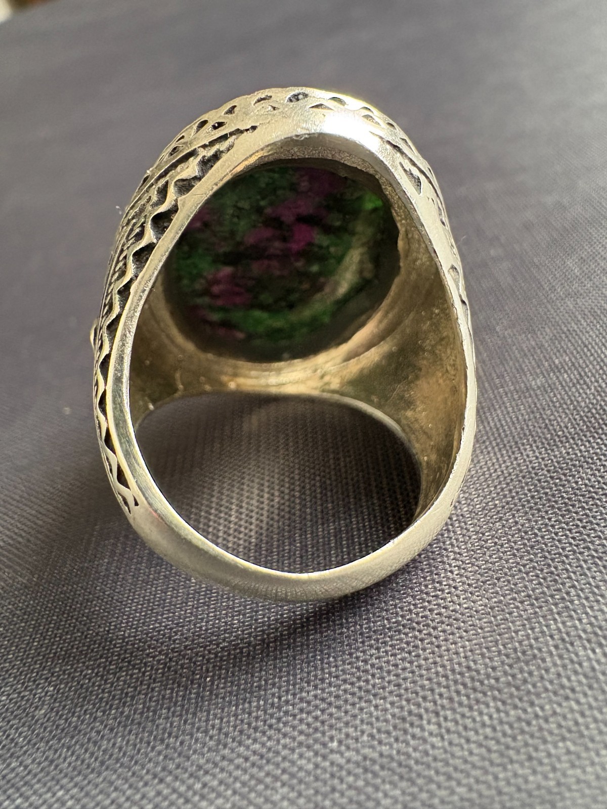 Sterling Silver Ring Large Cabochon Ruby Zoisite … - image 4