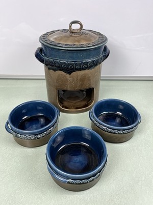 Rosenthal Bjorn Wiinblad Ceramic Pot Pottery Crock Blue Brown German Fondue Dish
