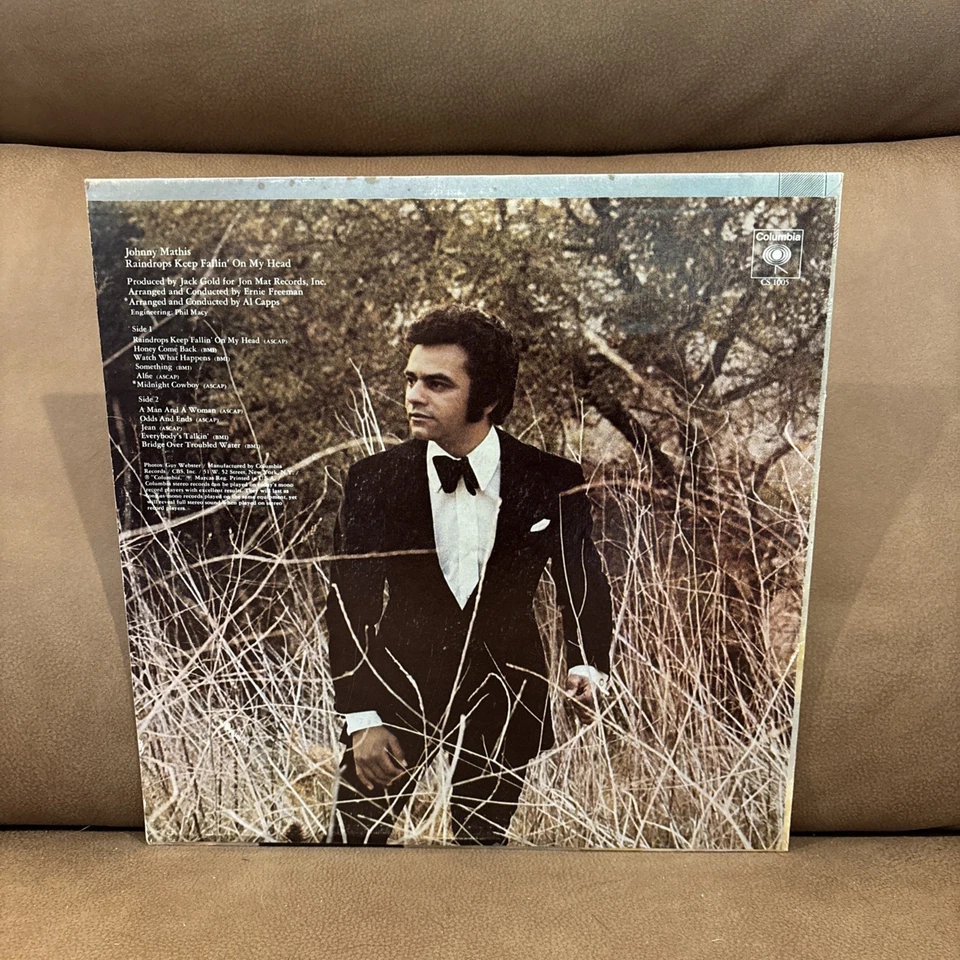 MINT Johnny Mathis Raindrops Keep Fallin' On My Head Vinyl Record 12" LP VTG - Image 2 of 2