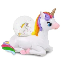 Unicorn Snow Globe Decor - Beautiful Pink Sparkle Rainbow Unicorn Figurine, C...