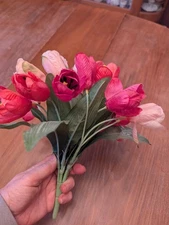 Spring Tulips Artificial Flowers Bouquet Decor Pink Crafts Wreath Vase Floral 
