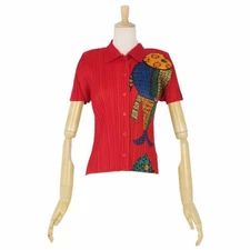 PLEATS PLEASE ISSEY MIYAKE Shirt Blouse Short Sleeve Fish Top Womens Used MOLO-0