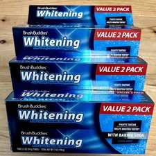 Lot Of 4, 2 Packs BrushBuddies Whitening anti-cavity Toothpaste, 3.5 oz Tubes.