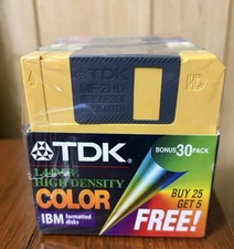 TDK Color 1.44MB High Density  IBM Formated 3.5" Floppy Disks 30 Pack NEW
