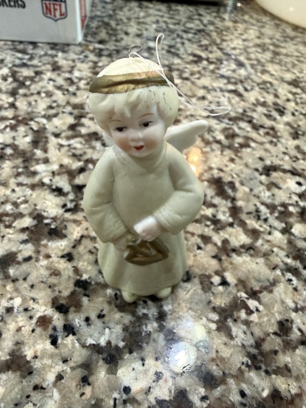 Ceramic Hanging Angel Ornament White & Gold Christmas Decor Made in Taiwan