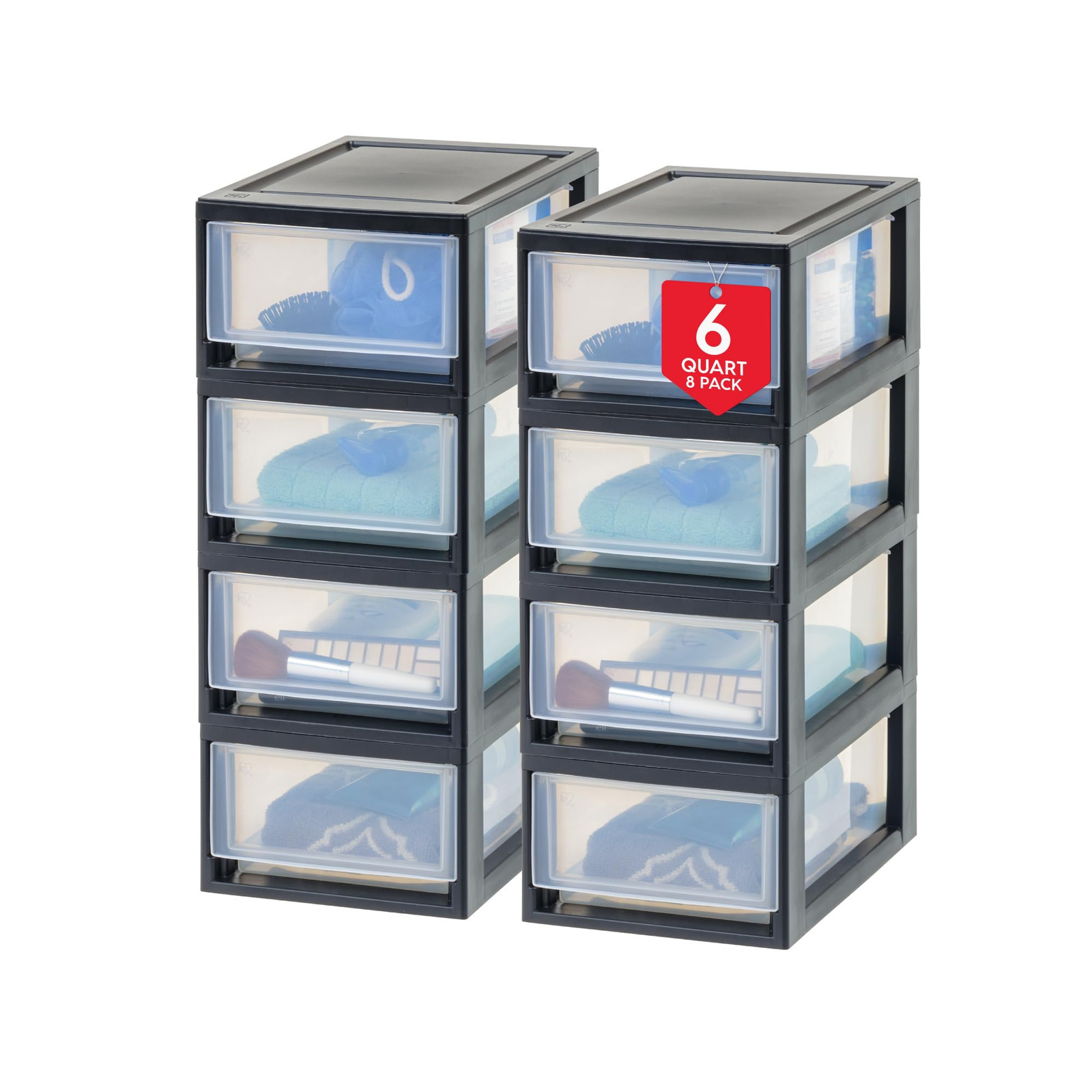 USA 6 Qt. Plastic Drawer Storage Organizer Stacking Drawers, 8-Pack, Stackabl...