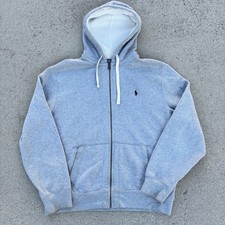 Vintage Polo Ralph Lauren Hoodie Mens XL Gray Zip Sweatshirt Waffle Lined Hood 