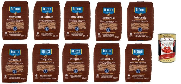 De Cecco Integrale Mezze Penne Rigate N. 141, Vollkornnudeln, 10X500G+Polpa 400G-image