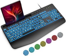 Large Print Backlit Computer Keyboards, Wired Lighted USB Keyboards with 7-Color