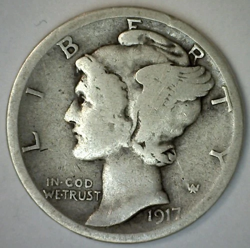 1917 S Mercury Silver Dime Circulated Very Good Condition 10c VG Coin