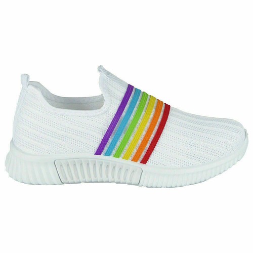Womens Ladies Rainbow Trainers Sneakers Slip On Knit Jogging Plimsole Gym Shoes - Picture 24 of 25