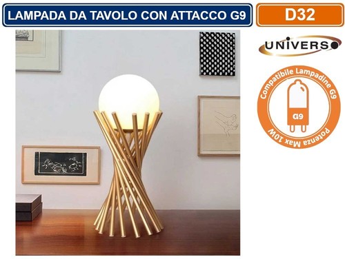 X Lámpara De Mesa Tubular De Bronce Con Esfera De Vidrio D32 Bombilla G9 Uni - Imagen 3 de 6
