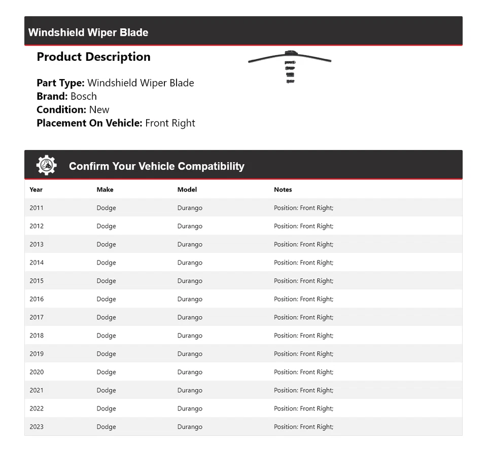 Limpiaparabrisas delantero derecho 2012 para Dodge Durango Bosch Clear Advantage 2011-2023 Foto 2 de 4