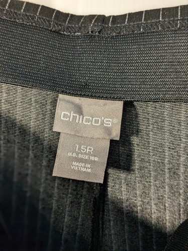 Chico's Black Pinstriped Pull On Career Knit Pants 1.5R 10 Medium Straight Leg - Picture 2 of 3