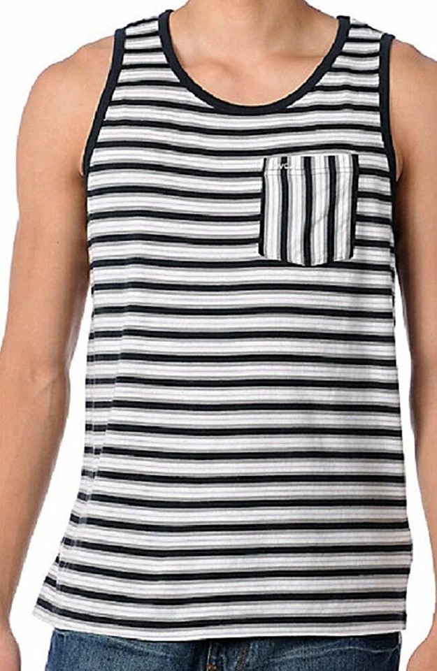 Rvca SOME GUY TANK Black White Gray Stripes Pocket Men's Tank Top | eBay