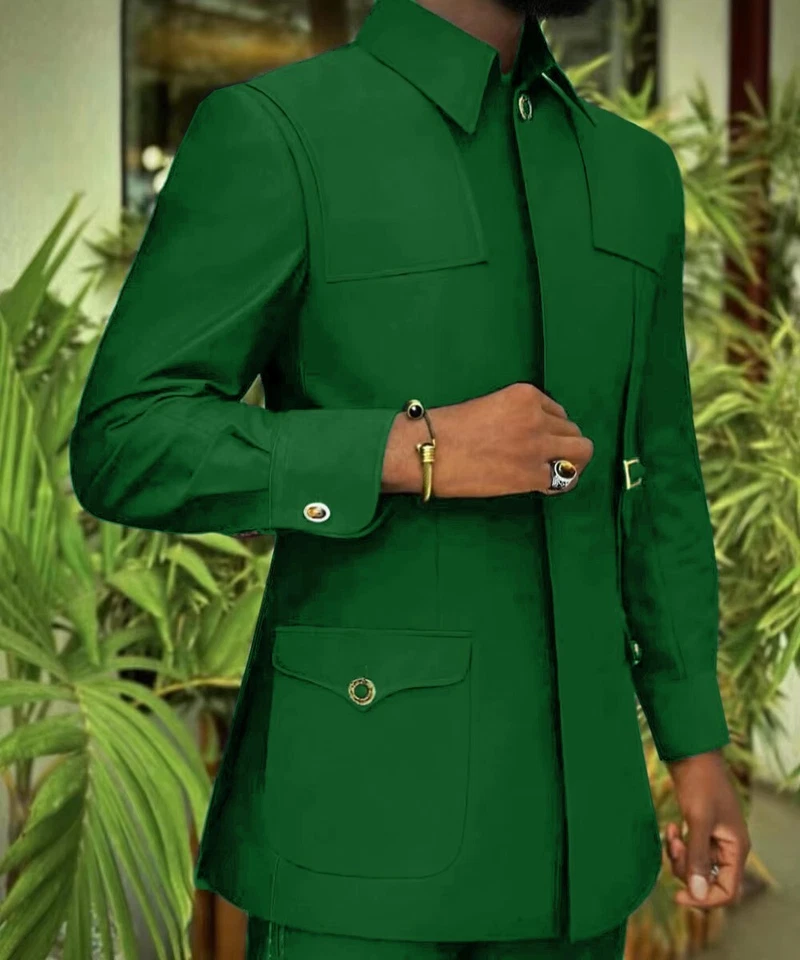 Chaqueta de safari informal para hombre 2 piezas esmoquin de negocios boda novio blazer elegante Foto 2 de 4