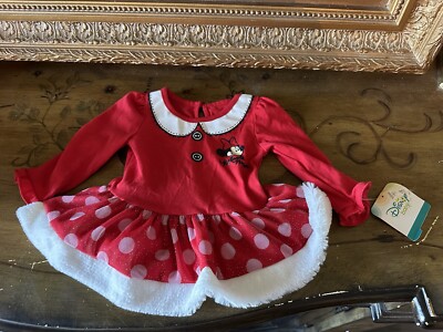 Disney Baby Minnie Mouse Christmas Holiday Polka Dot Red Dress 12 Month NWT