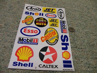 Decals / stickers R/C radio controlled Arai shell Esso Mobil Castrol ...