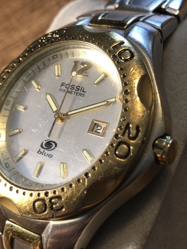 Fossil Watch 100 Meters Men's Quartz All Stainless Luminous Hands New Battery - Picture 15 of 16
