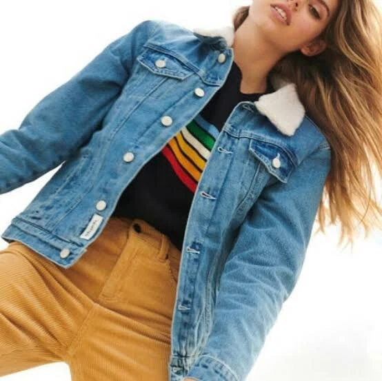 Ghanda vintage blue Denim jacket with sherpa lining jacket size 14 | eBay