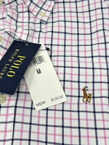 Polo Ralph Lauren Classic Fit Tattersall Oxford Pink Navy Long Sleeve Shirt M - Picture 2 of 6