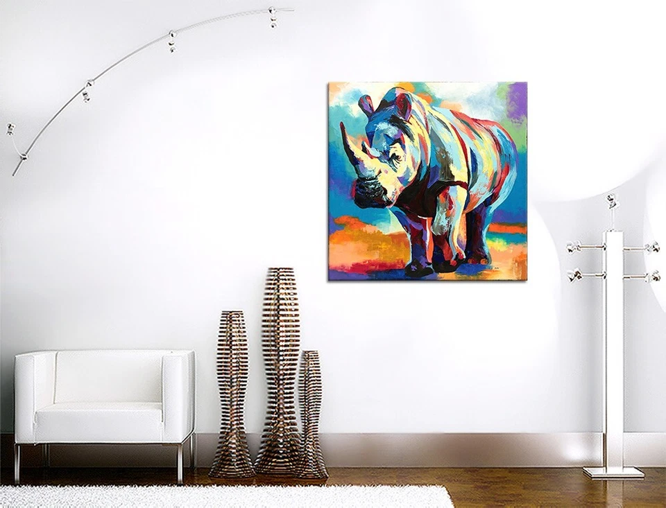ORIGINAL Acryl Bild Gemälde Nashorn Abstrakt Malerei XXL Kunst Modern HANDGEMALT - Bild 3 von 4