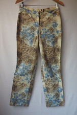 ESCADA Lightweight Cotton Pants Floral Leopard Print Cream Blue Size 38