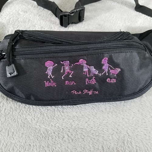 Pink Stuff Fanny Pack Black Pink Embroidered 3 Zip Pockets 1 Hidden Pocket - Picture 2 of 11