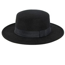 Classic Flat Top Fedora for Women - Mens Bowknot Porkpie Felt 7-7 1/4 Black