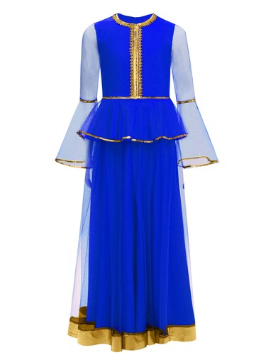 Kids Girls Dress Twirling Gown Sequins Costume School Stage Sheer Indian Dance - Picture 27 of 71