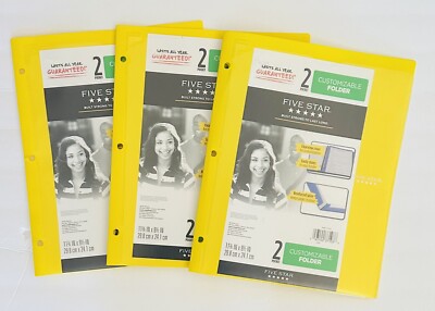Mead Five Star Customizable 2 Pocket Plastic Folder, Pack of 3 (NEW) - Yellow