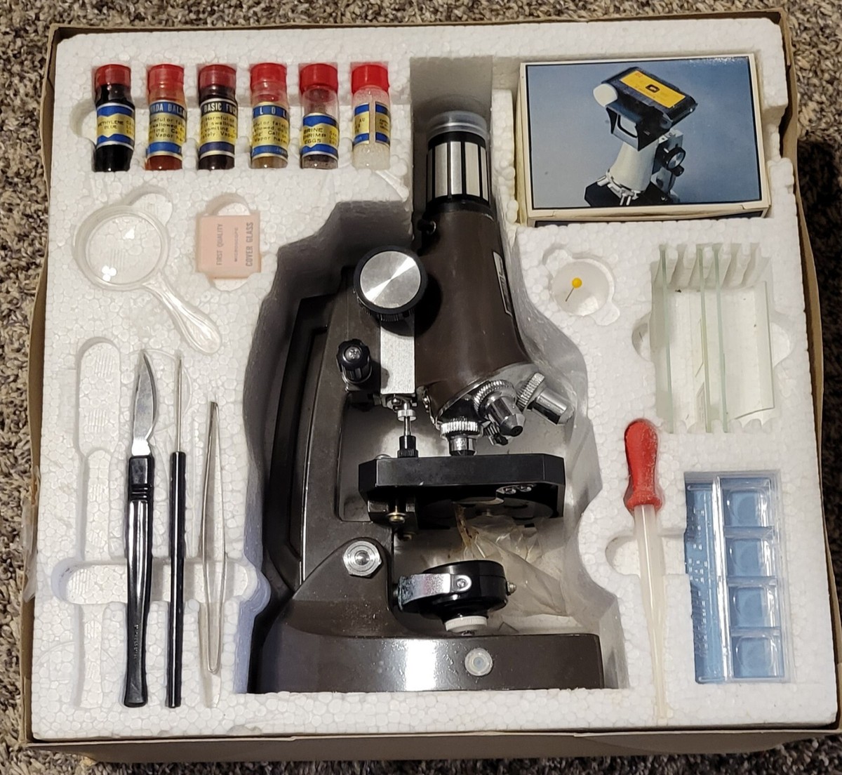 VINTAGE 1978 JASON PHOTO MICROSCOPE SET-ZOOMS UP TO 1200 X-VIEWER