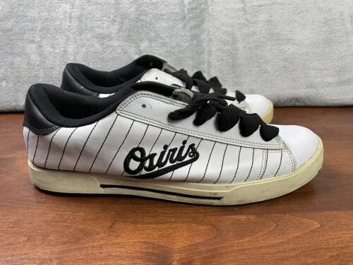 MENS OSIRIS SERVE WHITE Black Pinstripe SIZE 14 SKATE SHOES Fat Tongue Used - Picture 1 of 17