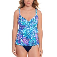 Swim Solutions Tummy-Control Faux-Tankini One-Piece Swimsuit Modest NWT Size 8