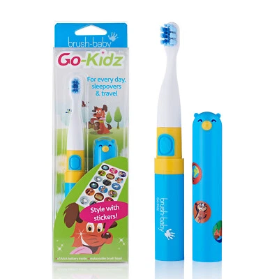 Brush Baby Go-Kidz Electric Toothbrush Blue with Brush Head Cover and Stickers